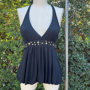 Vintage 2000s Twenty One Black Beaded Gathered Waist USA Made Medium